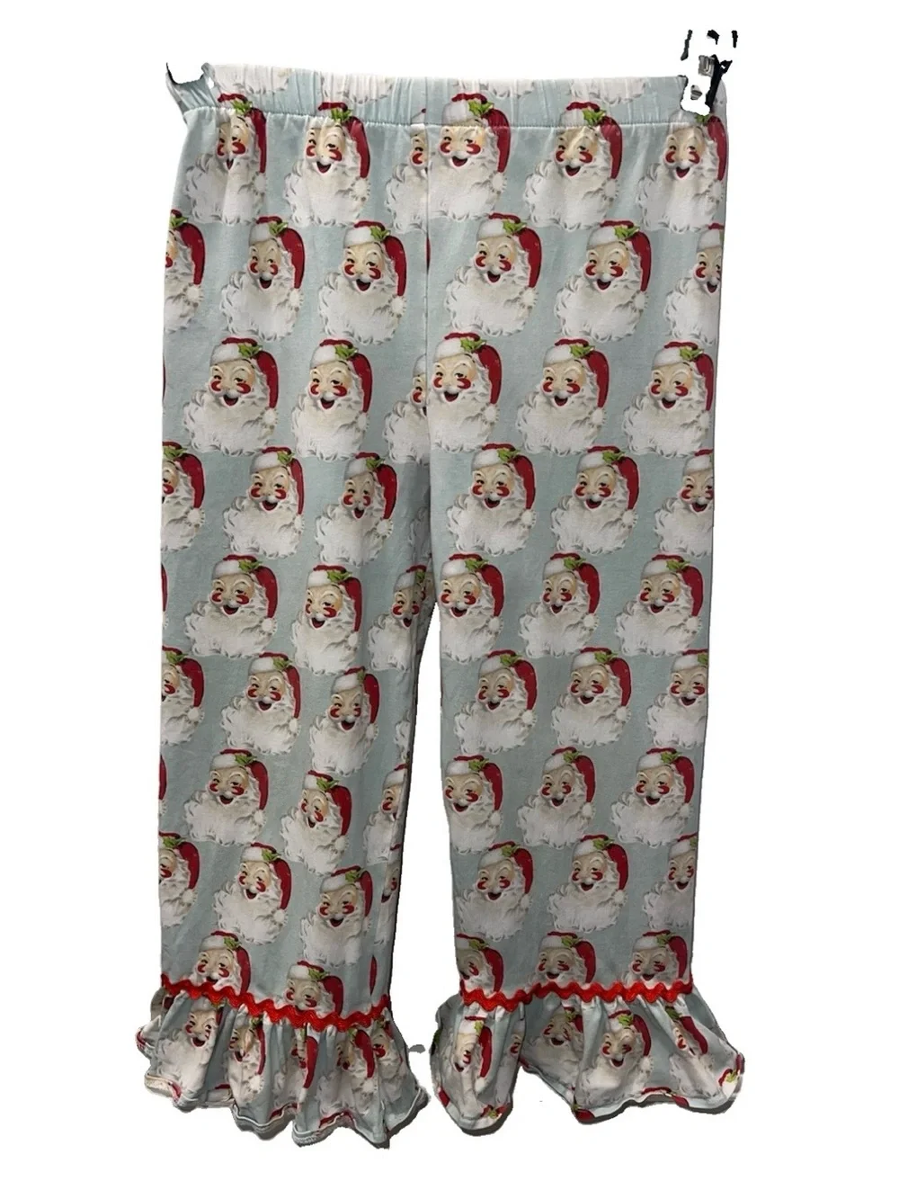 Banana Split Light Blue Santa Christmas Holiday Print Ruffle Pajama Set - 5